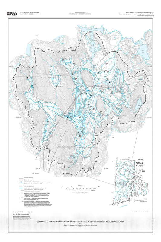 Map : Hydrogeology and simulated effects of ground-water withdrawals in the Big River area, Rhode Island, 2003 Cartography Wall Art :