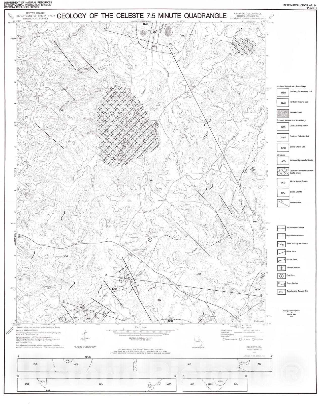 Map : The geology of the Celeste 7.5 minute quadrangle, Georgia, 1993 Cartography Wall Art :