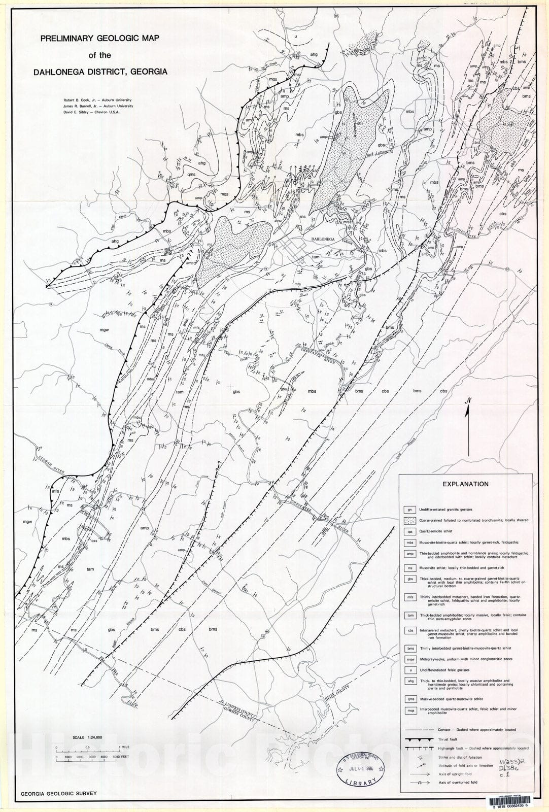 Map : Preliminary geologic map of the Dahlonega district, Georgia, 1984 Cartography Wall Art :