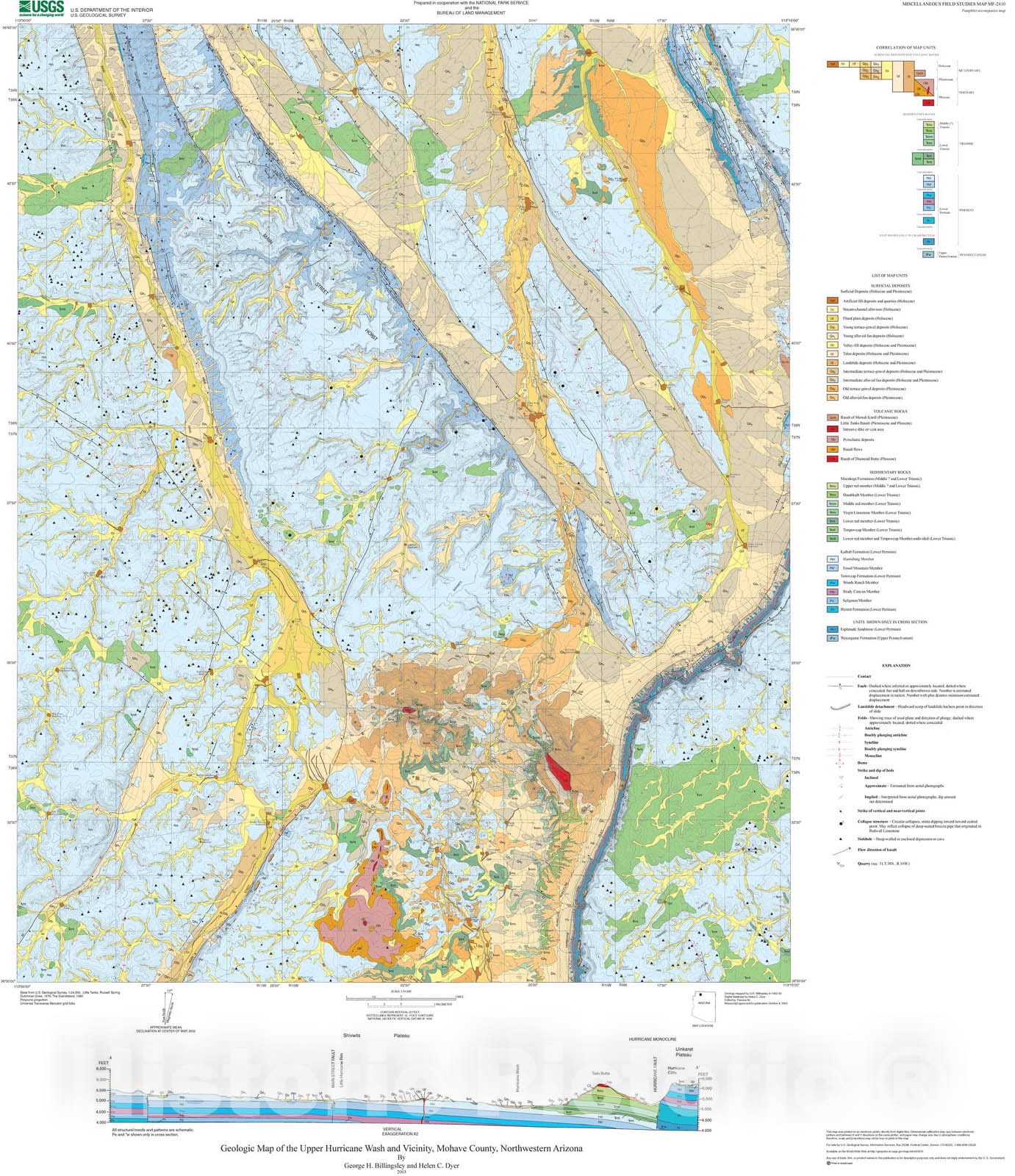 Map : Geologic map of the upper Hurricane Wash and vicinity, Mohave County, northwestern Arizona, 2003 Cartography Wall Art :