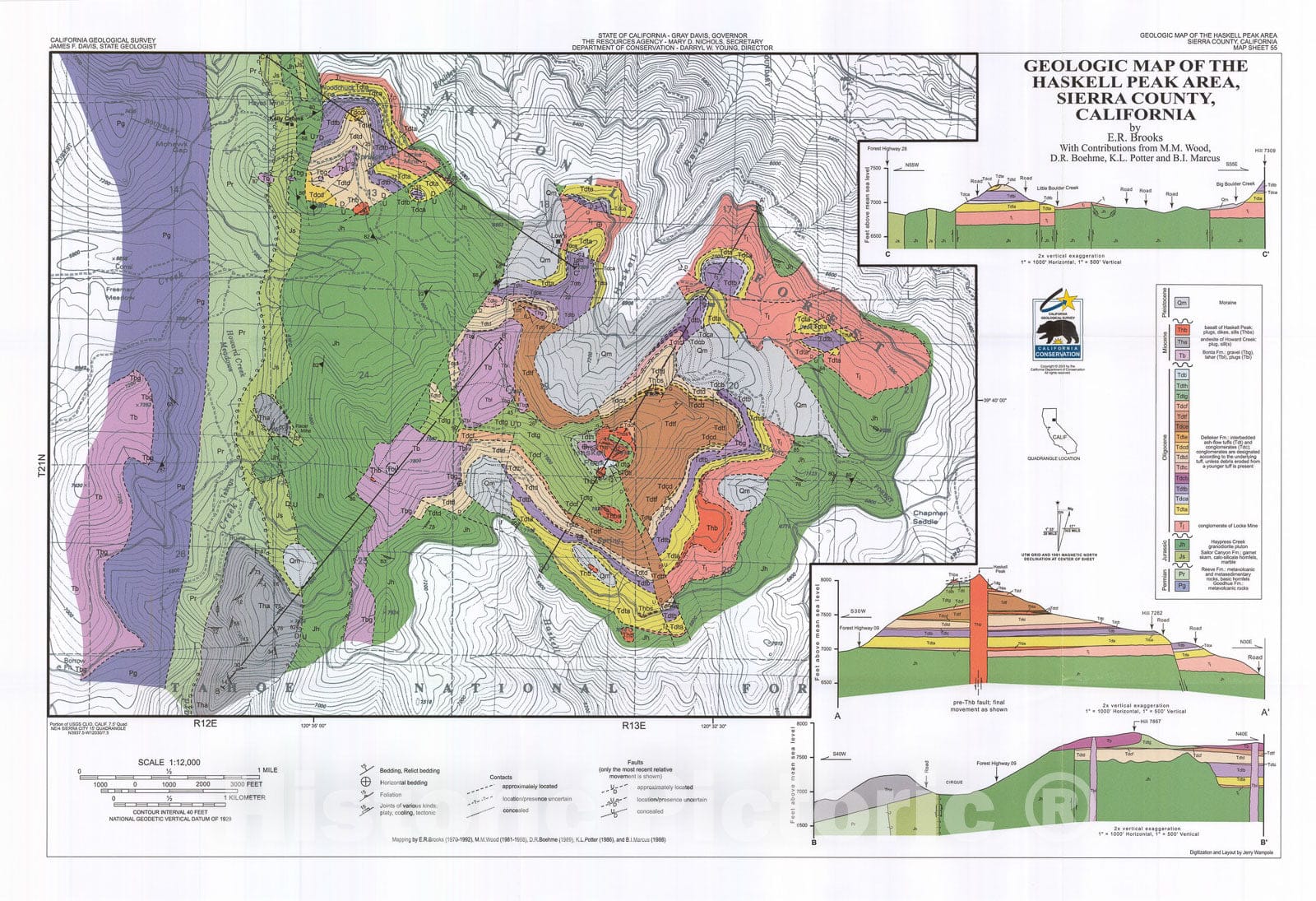 Map : Geologic Map of the Haskell Peak Area, Sierra County, California, 2003 Cartography Wall Art :