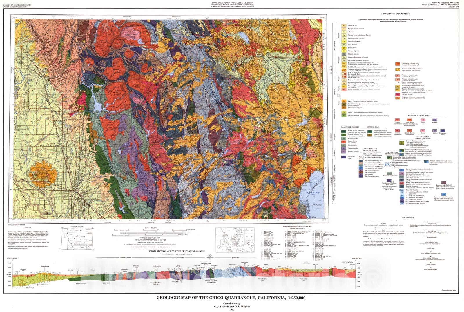 Map : Geologic map of the Chico quadrangle, 1992 Cartography Wall Art :