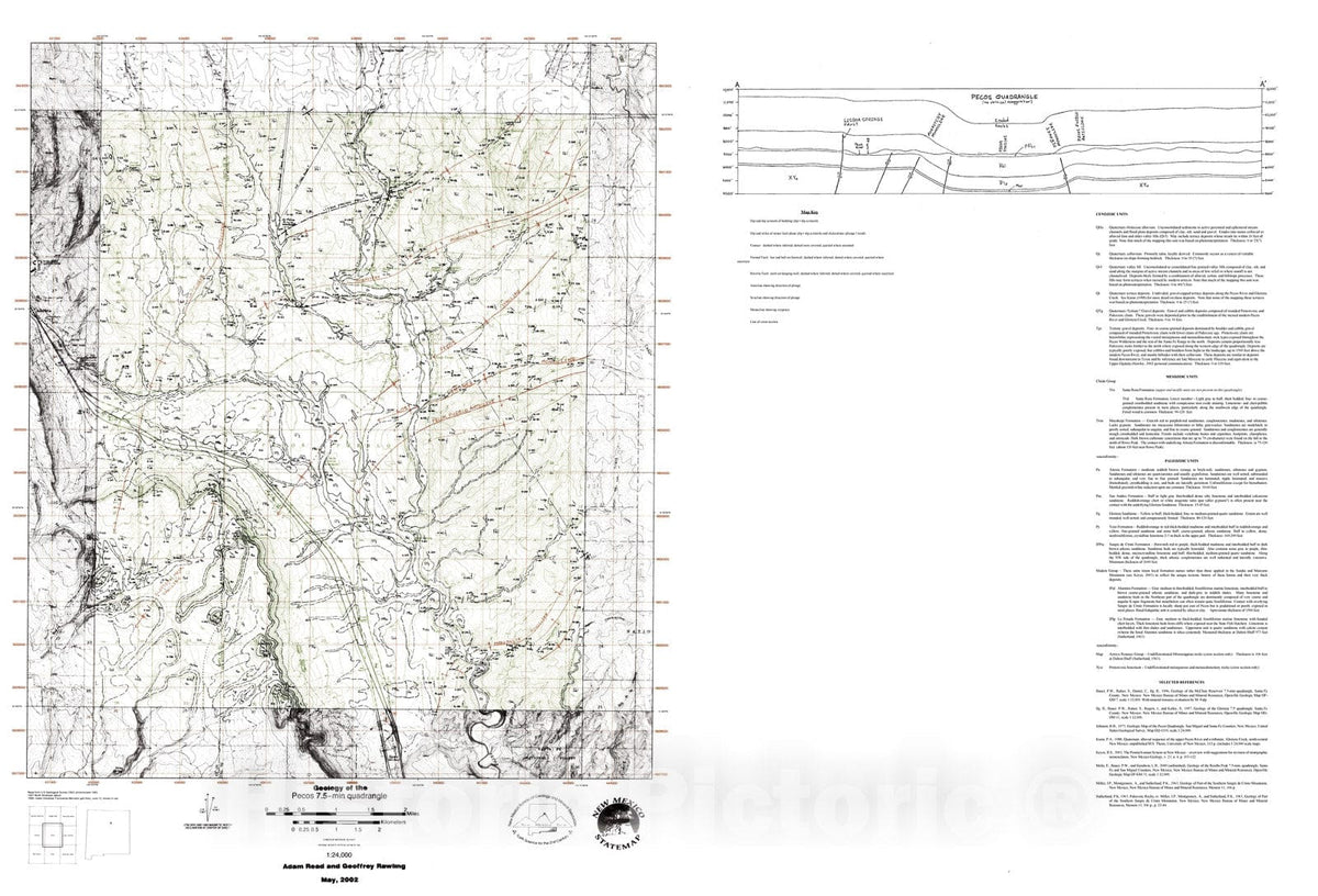 Map : Preliminary geologic map of the Pecos 7.5 minute quadrangle, San Miguel and Santa Fe counties, New Mexico, 2002 Cartography Wall Art :