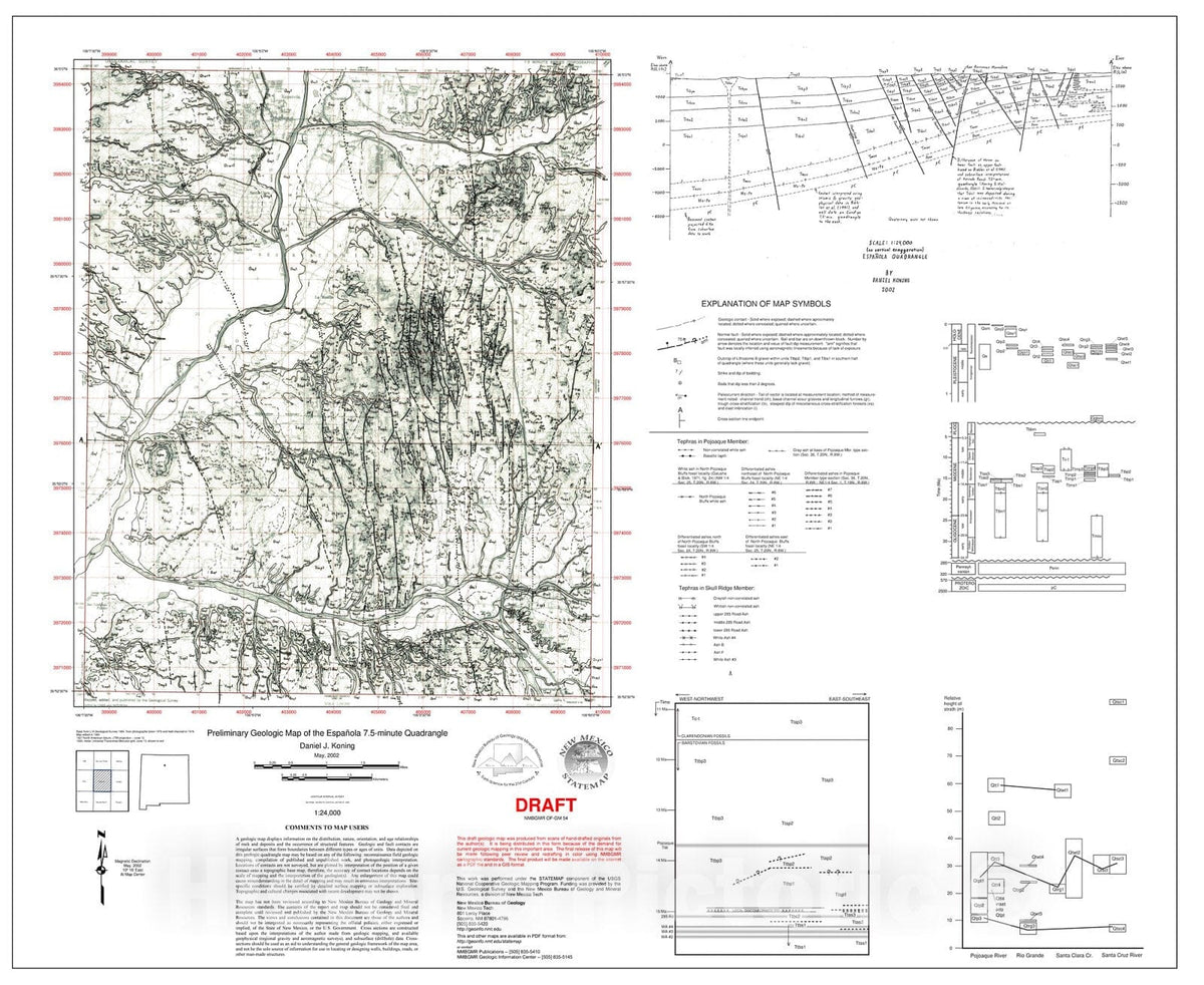Map : Preliminary geologic map of the Espanola 7.5 minute quadrangle, Rio Arriba and Santa Fe counties, New Mexico, 2002 Cartography Wall Art :