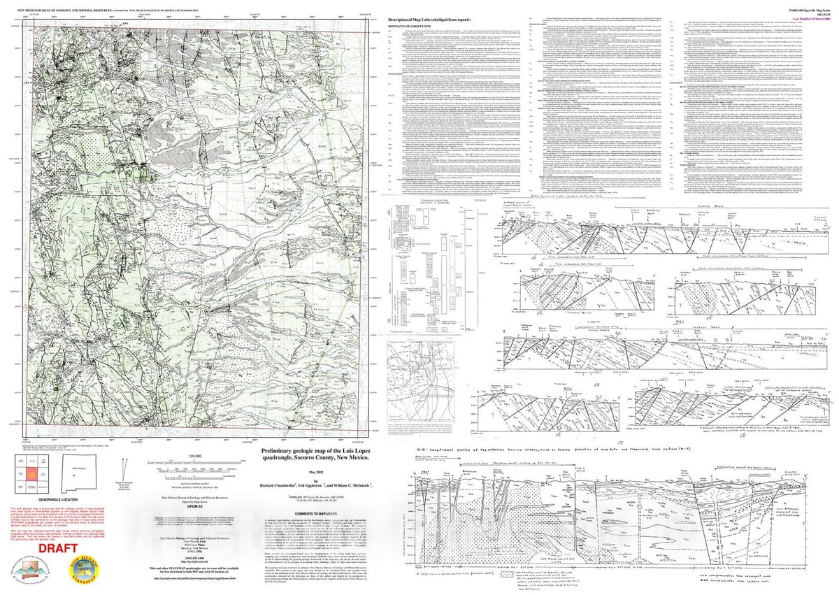 Map : Preliminary geologic map of the Luis Lopez 7.5 minute quadrangle, Socorro County, New Mexico, 2002 Cartography Wall Art :