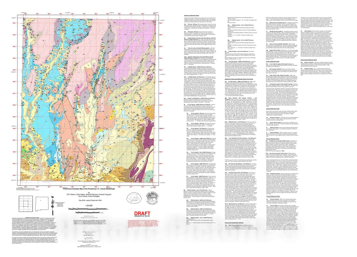 Map : Preliminary geologic map of the Ponderosa 7.5 minute quadrangle, Sandoval County, New Mexico, 2002 Cartography Wall Art :