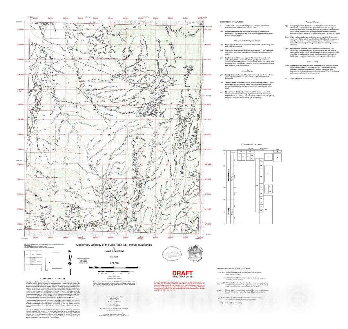 Map : Quaternary geology of the Oak Peak 7.5 minute quadrangle, Socorro and Catron counties, New Mexico, 2003 Cartography Wall Art :