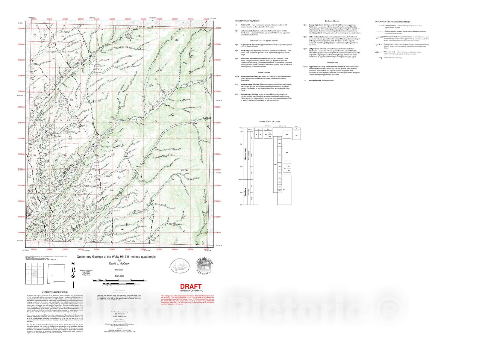 Map : Quaternary geology of the Welty Hill 7.5 minute quadrangle, Socorro County, New Mexico, 2003 Cartography Wall Art :