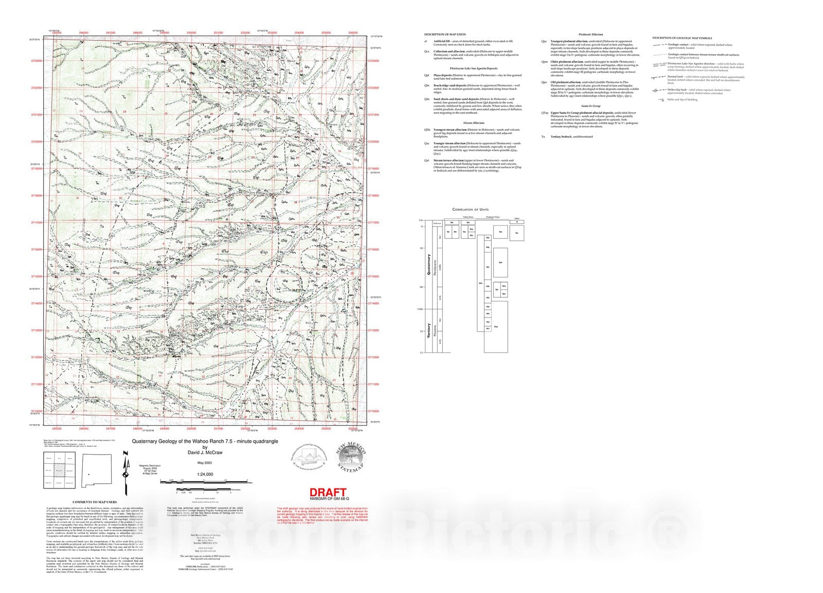 Map : Quaternary geology of the Wahoo Ranch 7.5 minute quadrangle, Socorro and Catron counties, New Mexico, 2003 Cartography Wall Art :