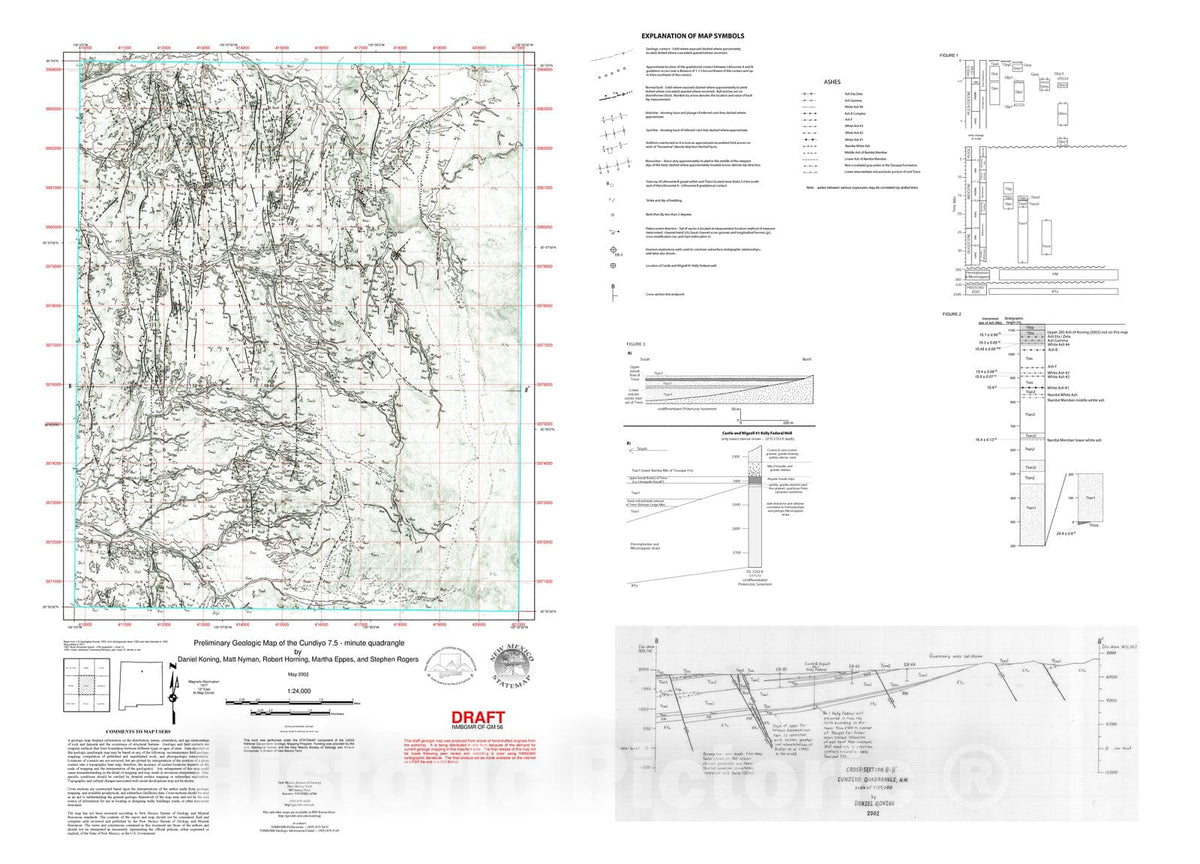 Map : Preliminary geologic map of the Cundiyo 7.5 minute quadrangle, Santa Fe County, New Mexico, 2002 Cartography Wall Art :