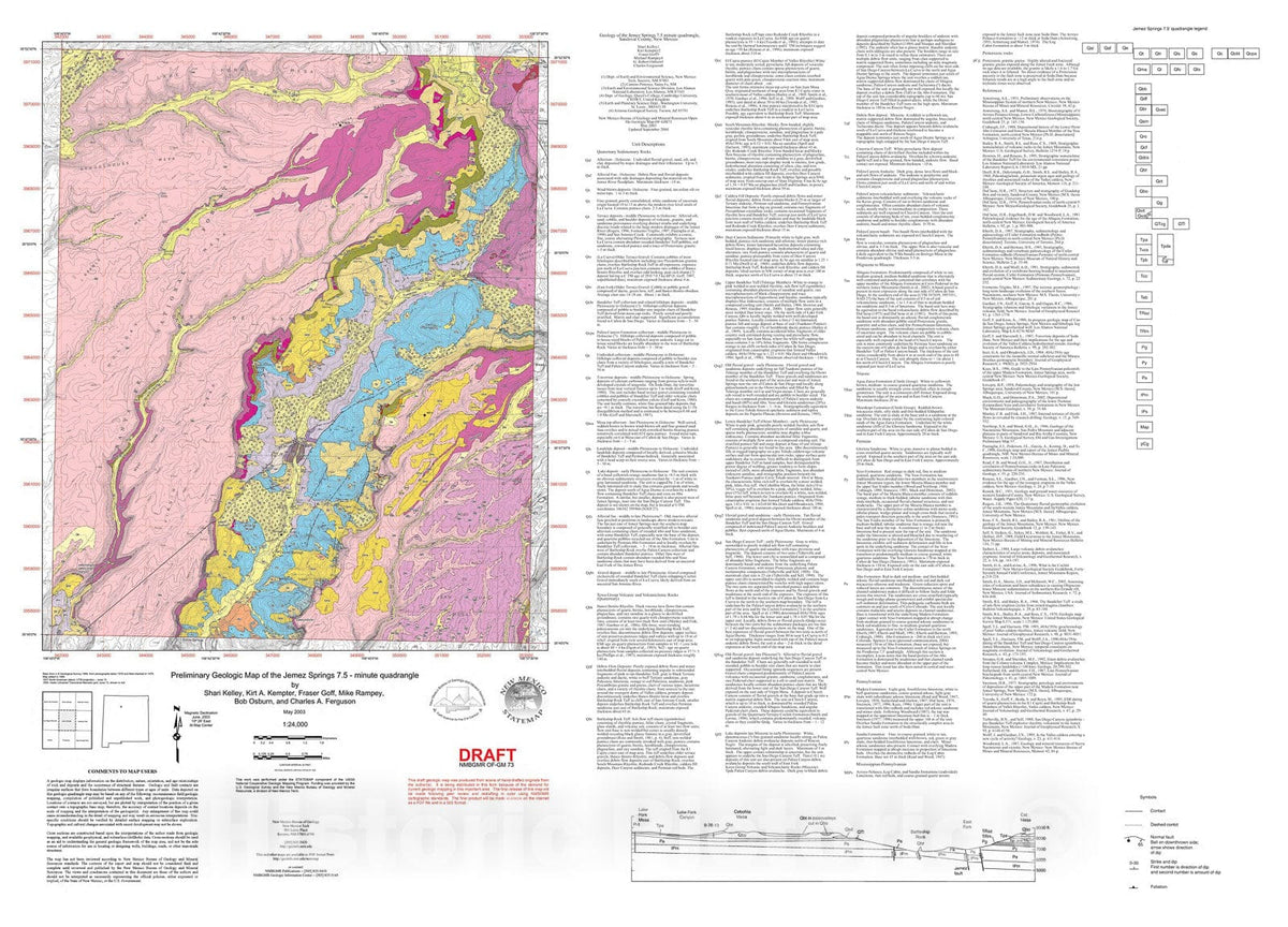 Map : Preliminary geologic map of the Jemez Springs 7.5 minute quadrangle, Sandoval County, New Mexico, 2003 Cartography Wall Art :