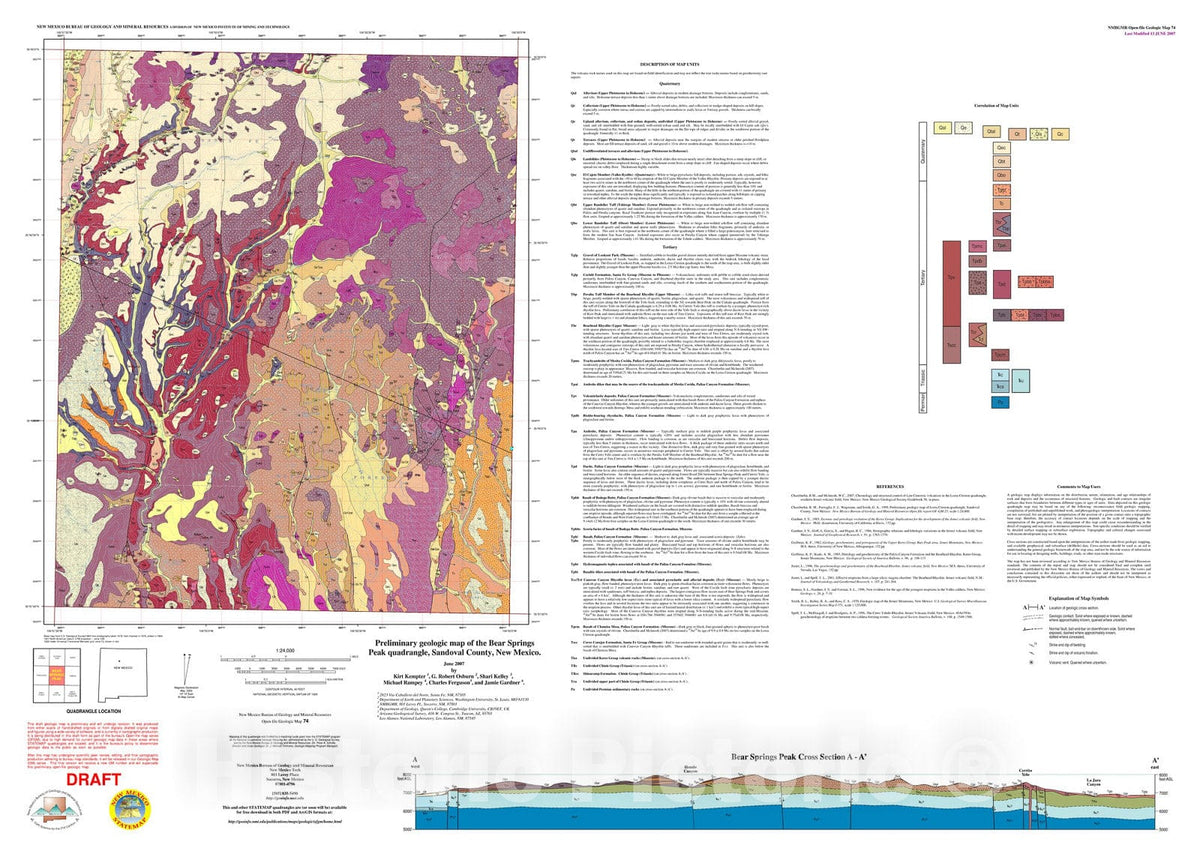 Map : Preliminary geologic map of the Bear Springs Peak 7.5 minute quadrangle, Sandoval County, New Mexico, 2003 Cartography Wall Art :