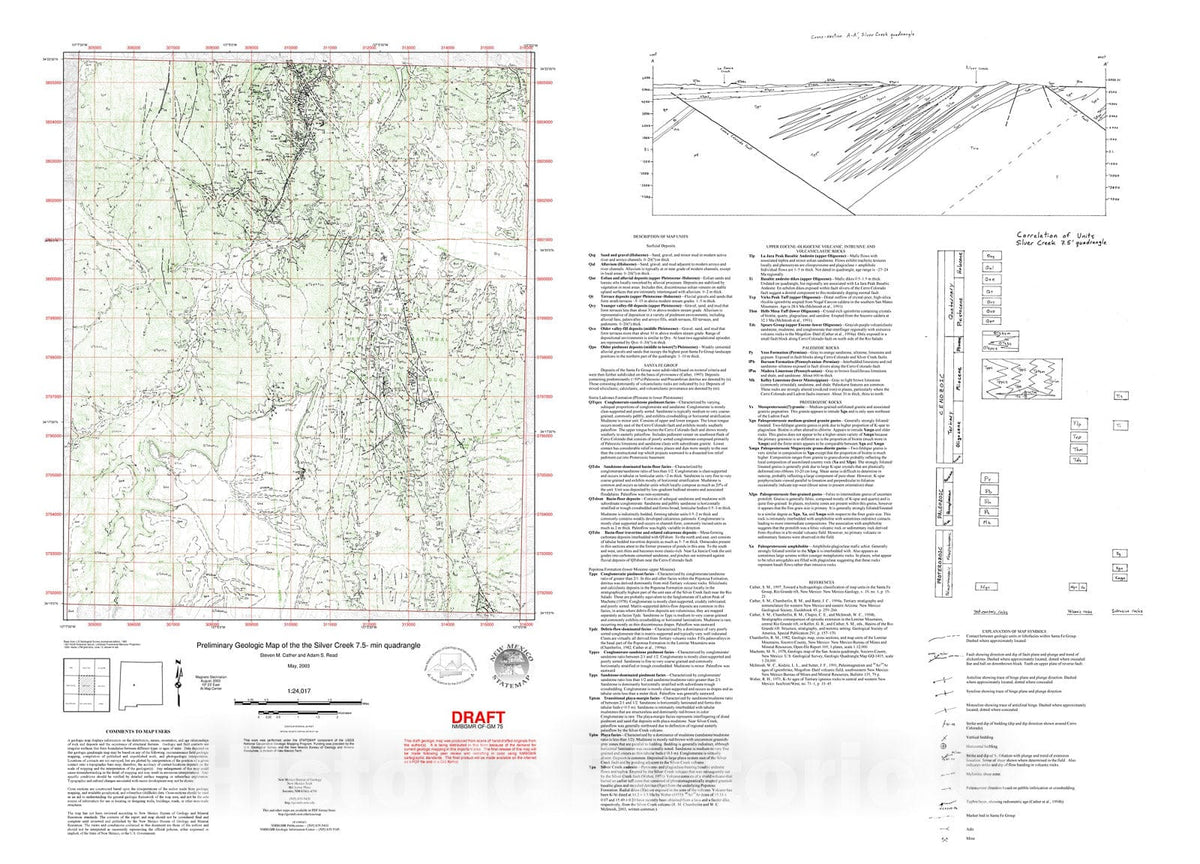 Map : Preliminary geologic map of the Silver Creek 7.5 minute quadrangle, Socorro, New Mexico, 2003 Cartography Wall Art :