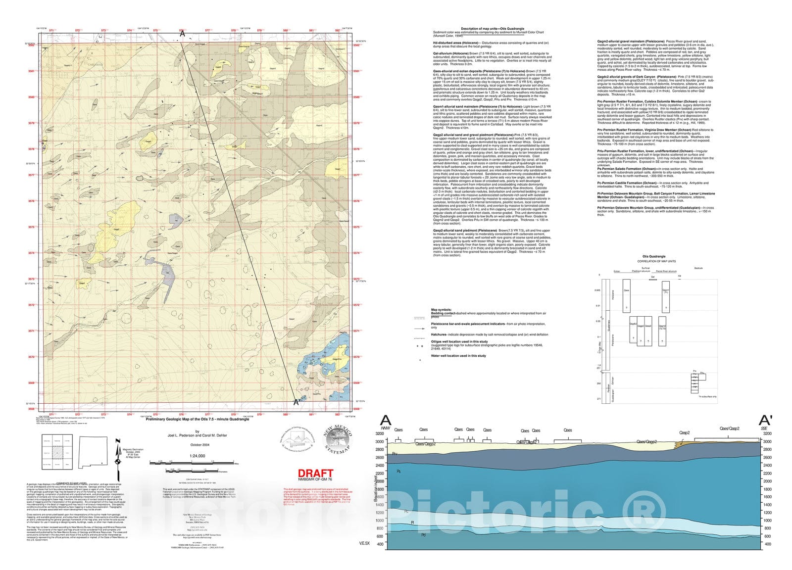 Map : Preliminary geologic map of the Otis 7.5 minute quadrangle, Eddy County, New Mexico, 2003 Cartography Wall Art :