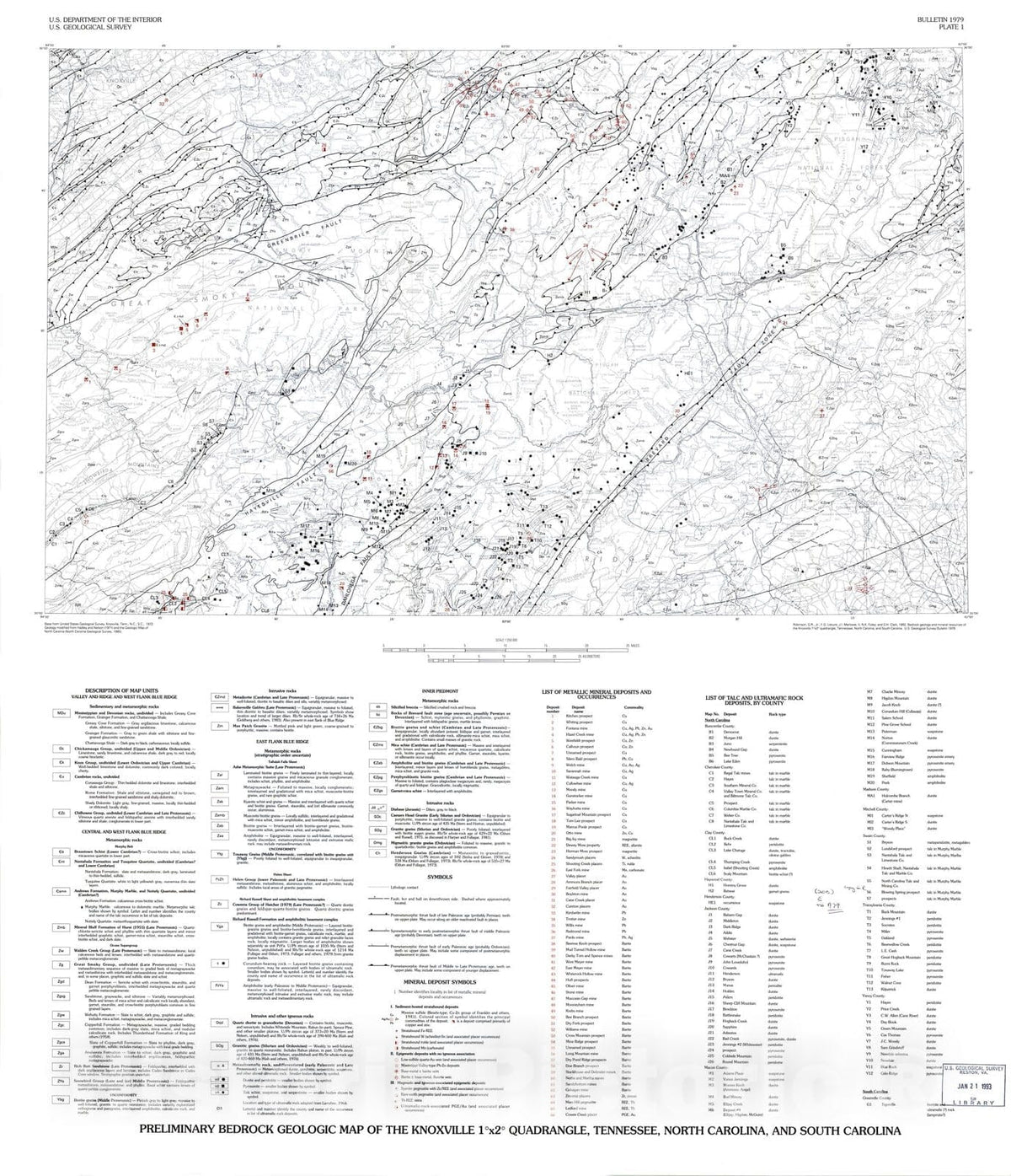 Map : Bedrock geology and mineral resources of the Knoxville one degree X two degree quadrangle, Tennessee, North Carolina, and South Carolina (digital version), two004 Cartography Wall Art :