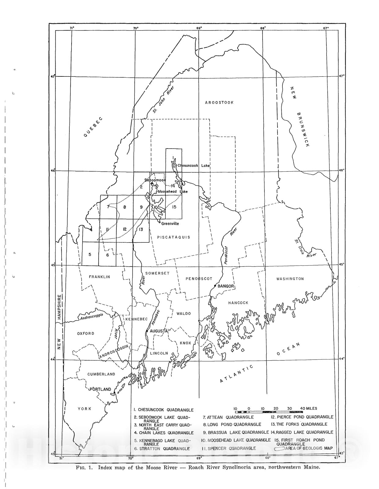 Map : Geology of the Moose River and Roach River Synclinoria Northwestern Maine, 1969 Cartography Wall Art :
