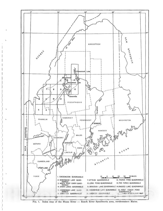 Map : Geology of the Moose River and Roach River Synclinoria Northwestern Maine, 1969 Cartography Wall Art :