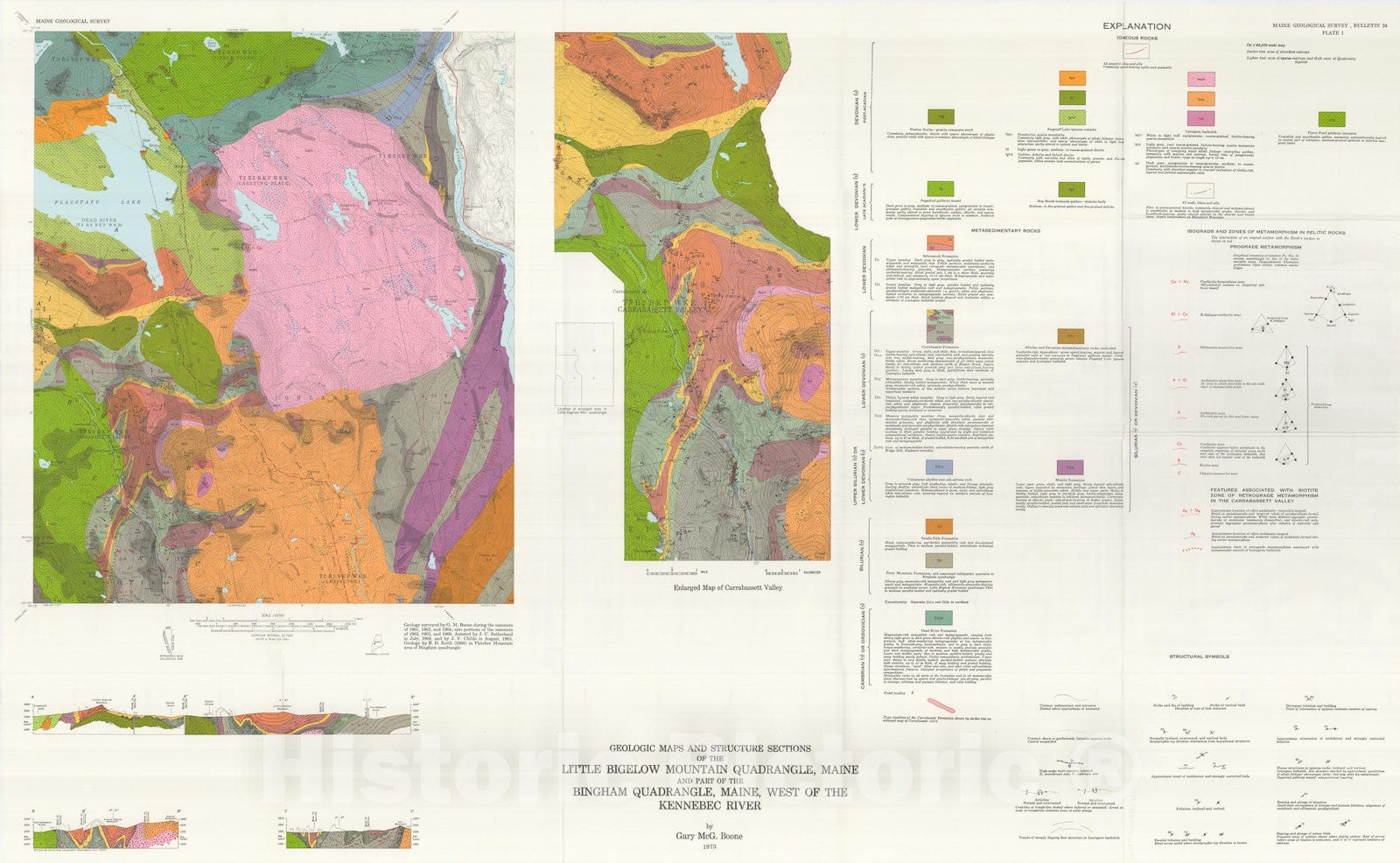 Map : Metamorphic Stratigraphy, Petrology, and Structural Geology of the Little Bigelow Mountain Map Area, Western Maine, 1973 Cartography Wall Art :