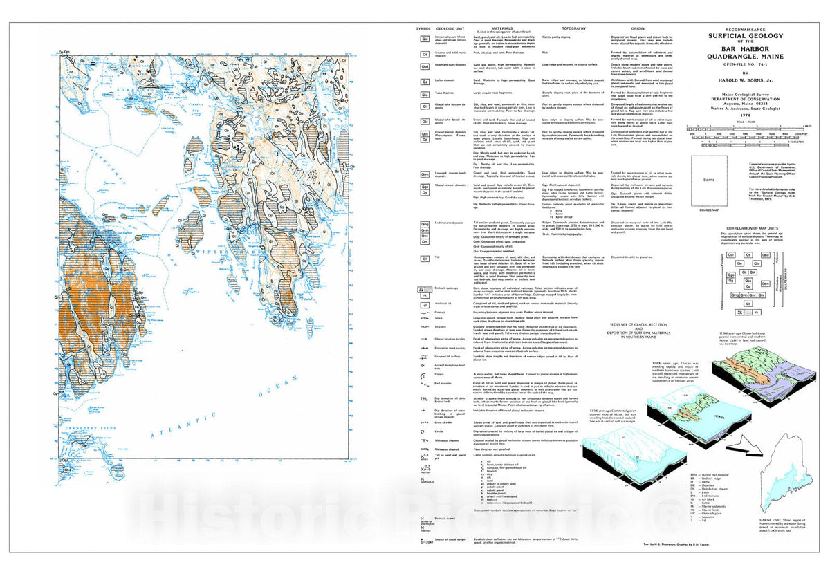 Map : Reconnaissance Surficial Geology of the Bar Harbor 15' Quadrangle, Maine, 1974 Cartography Wall Art :