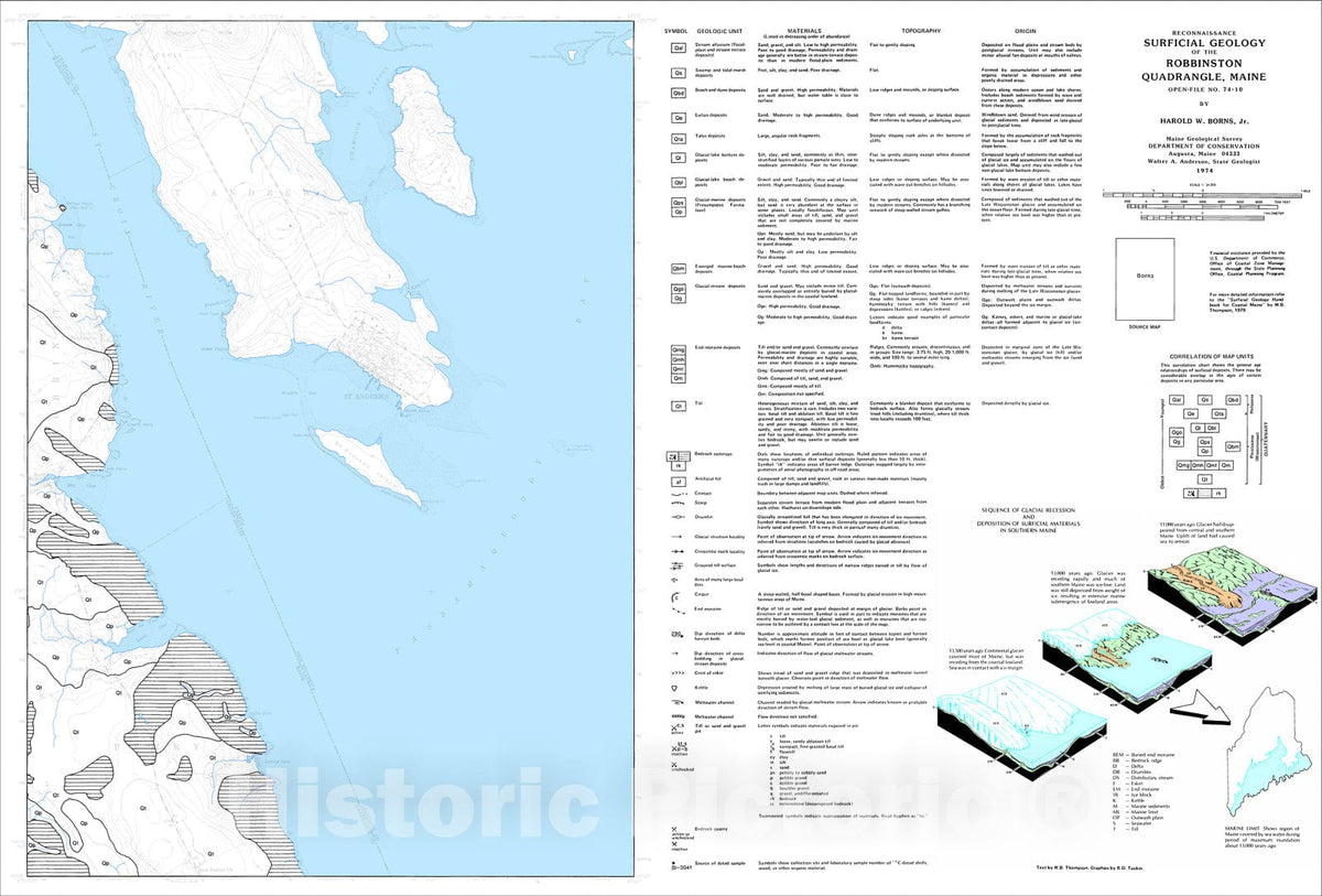 Map : Reconnaissance Surficial Geology of the Robbinston Quadrangle, Maine, 1974 Cartography Wall Art :