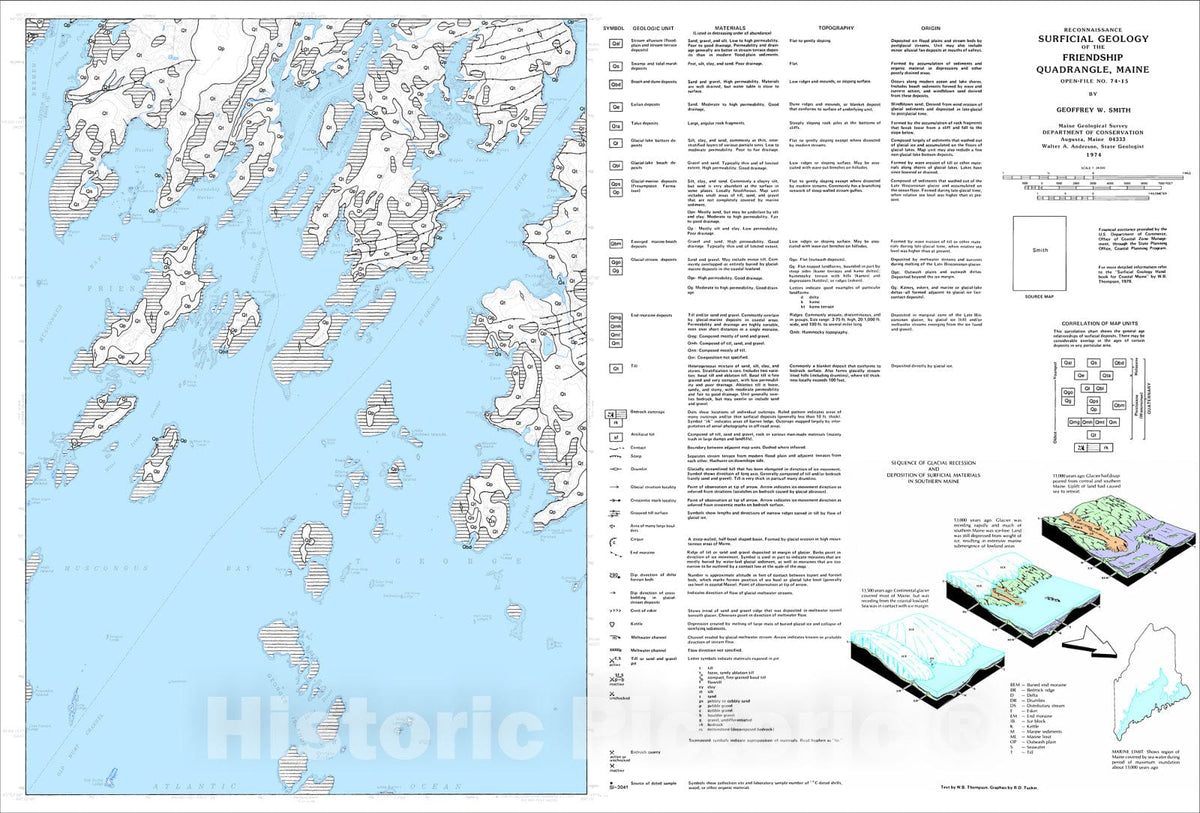Map : Reconnaissance Surficial Geology of the Friendship Quadrangle, Maine, 1974 Cartography Wall Art :