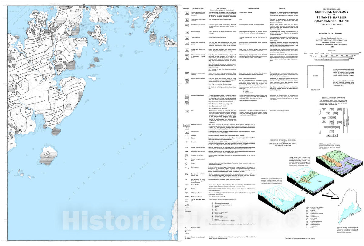 Map : Reconnaissance Surficial Geology of the Tenants Harbor Quadrangle, Maine, 1974 Cartography Wall Art :