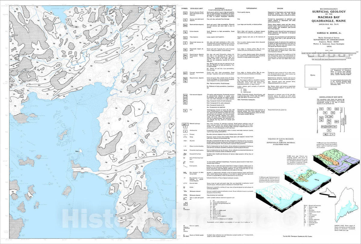 Map : Reconnaissance Surficial Geology of the Machias Bay Quadrangle, Maine, 1974 Cartography Wall Art :