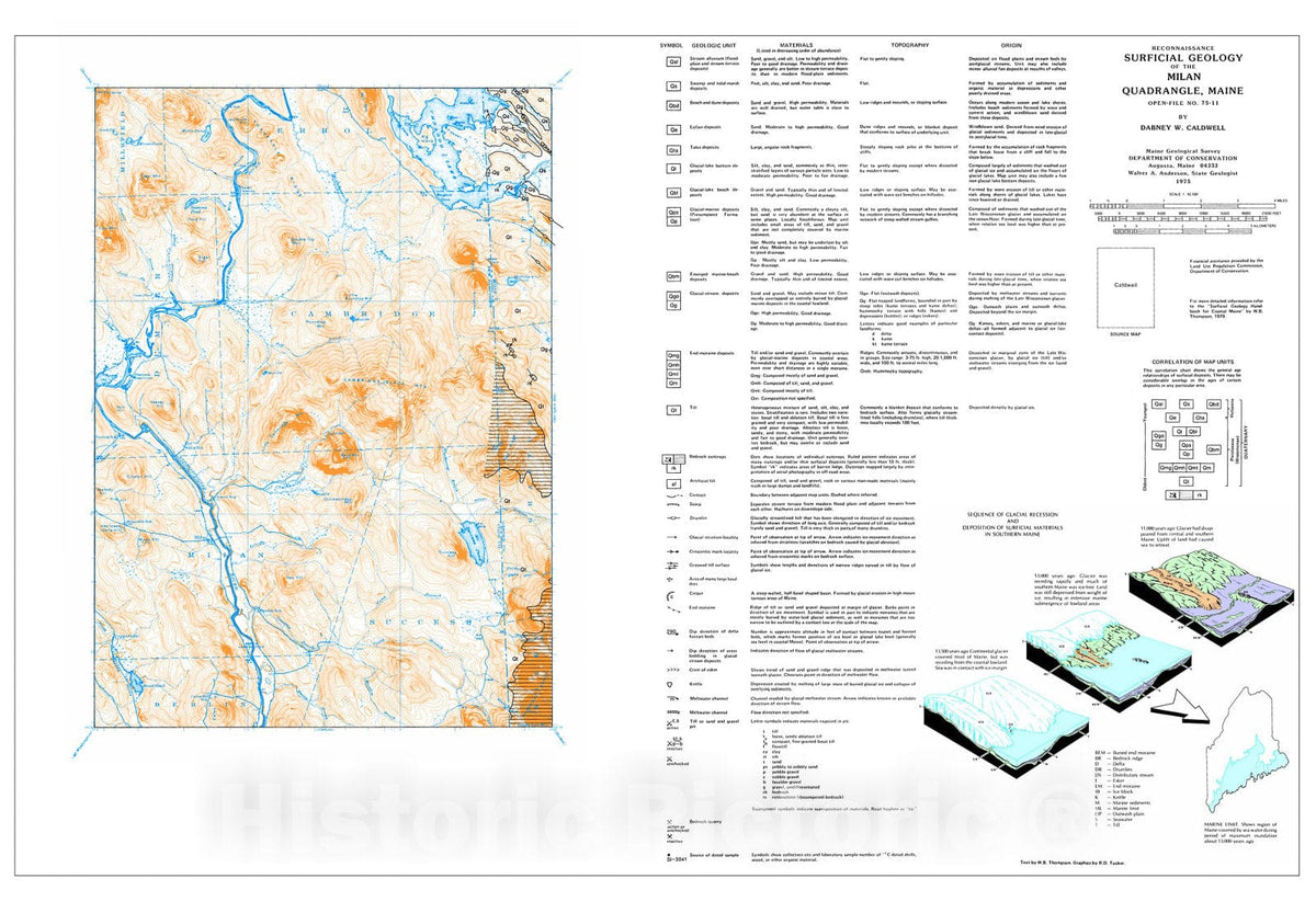 Map : Reconnaissance Surficial Geology of the Milan 15' Quadrangle, Maine, 1975 Cartography Wall Art :