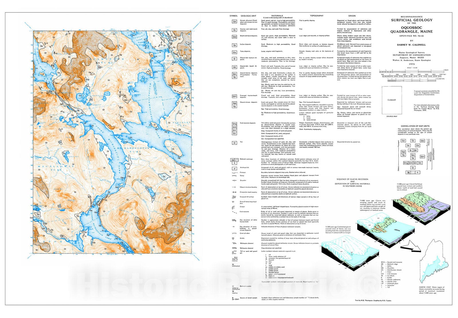 Map : Reconnaissance Surficial Geology of the Oquossoc 15' Quadrangle, Maine, 1975 Cartography Wall Art :