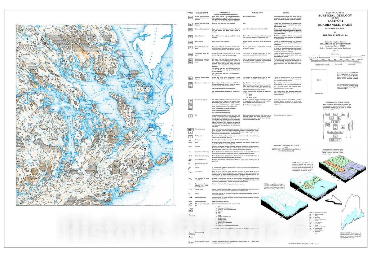 Map : Reconnaissance Surficial Geology of the Eastport 15' Quadrangle, Maine, 1975 Cartography Wall Art :