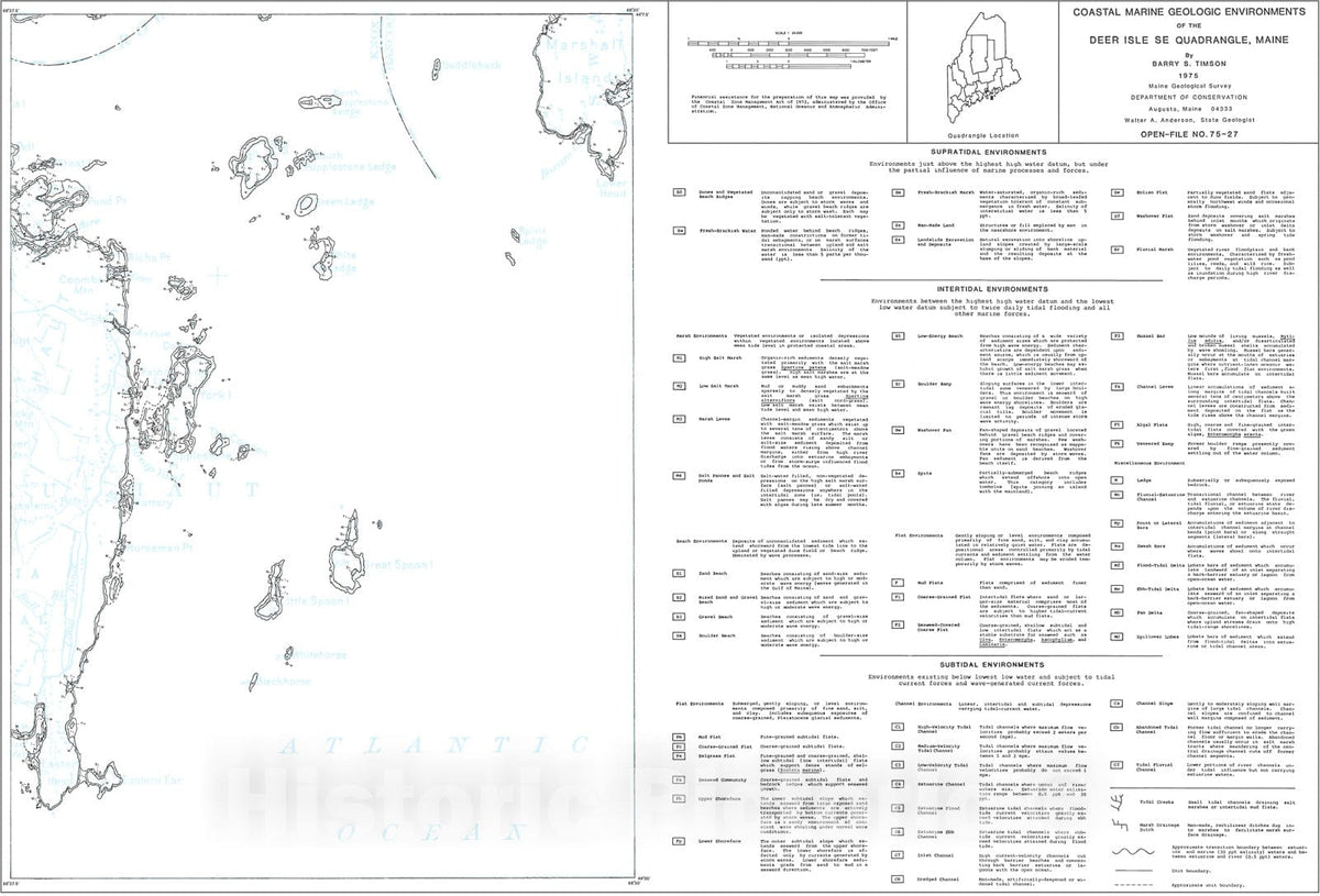 Map : Coastal Marine Geologic Environments of the Deer Isle SE [Isle au Haut East 7.5'] Quadrangle, Maine, 1975 Cartography Wall Art :