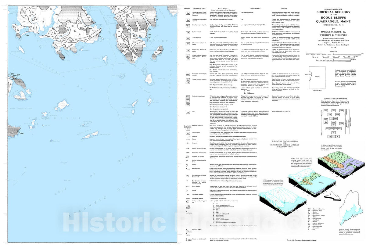 Map : Reconnaissance Surficial Geology of the Roque Bluffs Quadrangle, Maine, 1975 Cartography Wall Art :