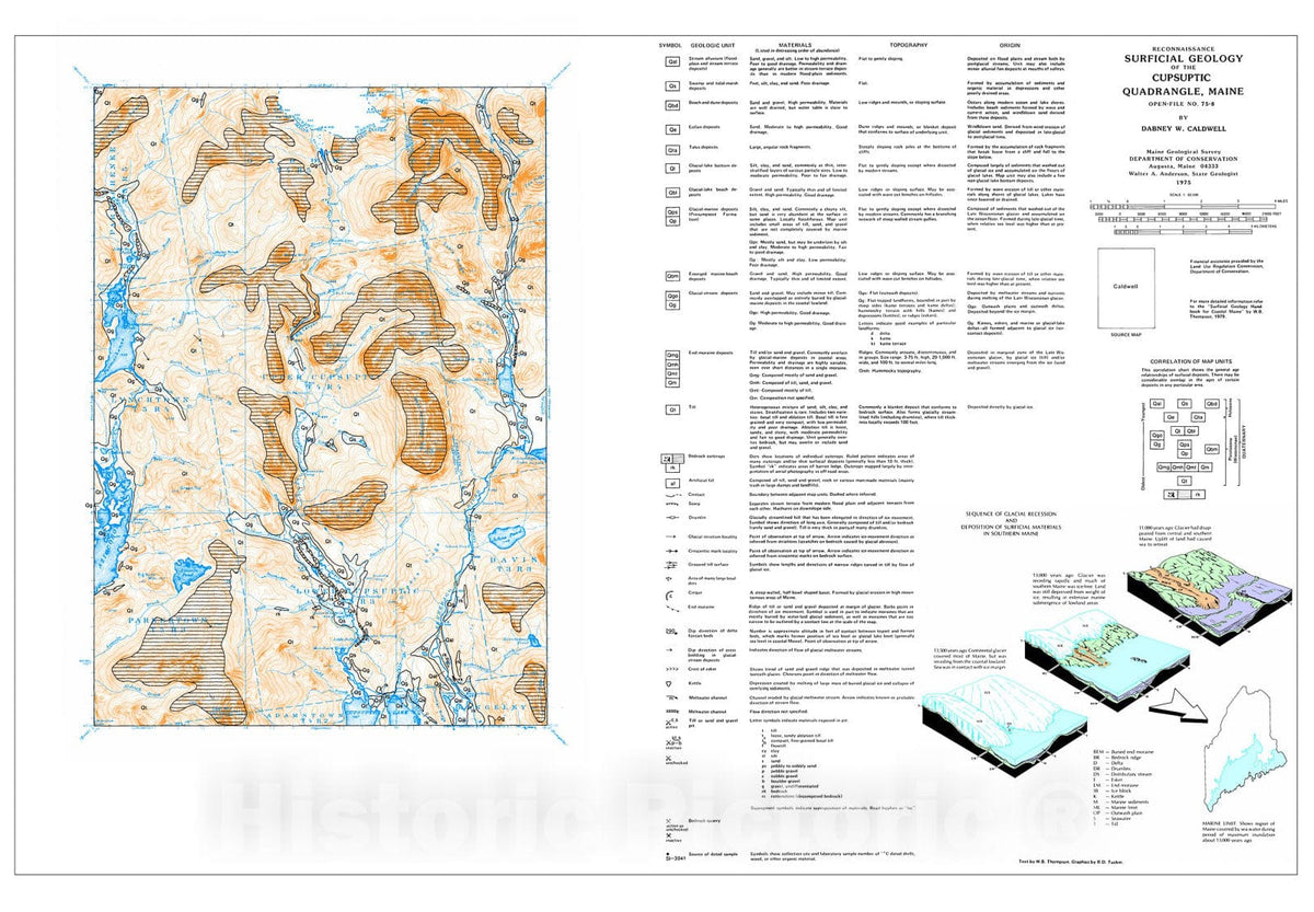 Map : Reconnaissance Surficial Geology of the Cupsuptic 15' Quadrangle, Maine, 1975 Cartography Wall Art :