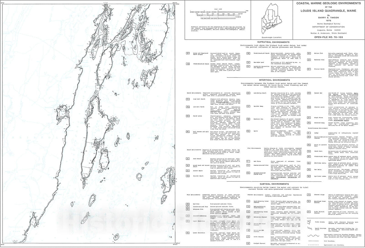 Map : Coastal Marine Geologic Environments in the Louds Island Quadrangle, Maine, 1976 Cartography Wall Art :