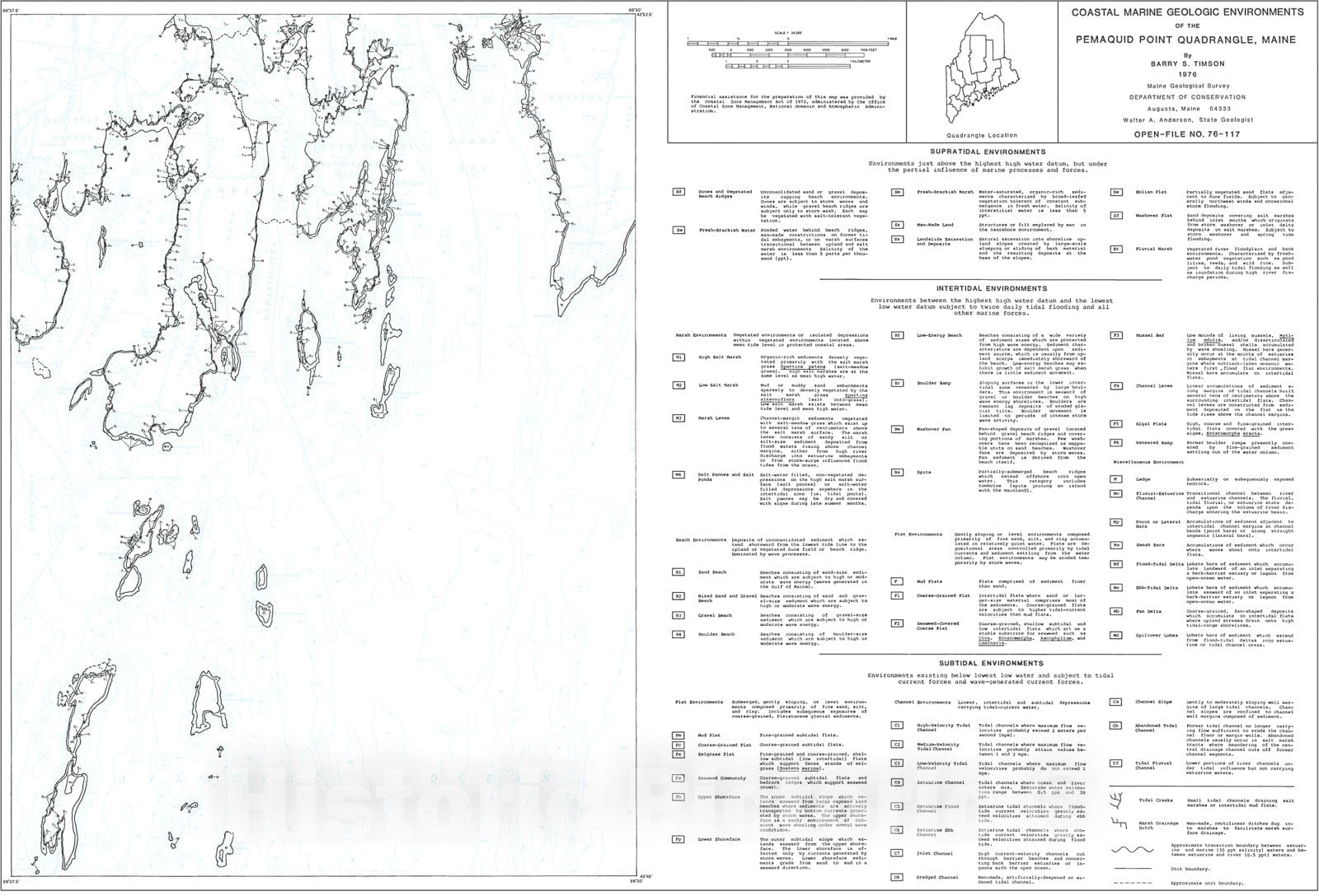 Map : Coastal Marine Geologic Environments in the Pemaquid Point Quadrangle, Maine, 1976 Cartography Wall Art :