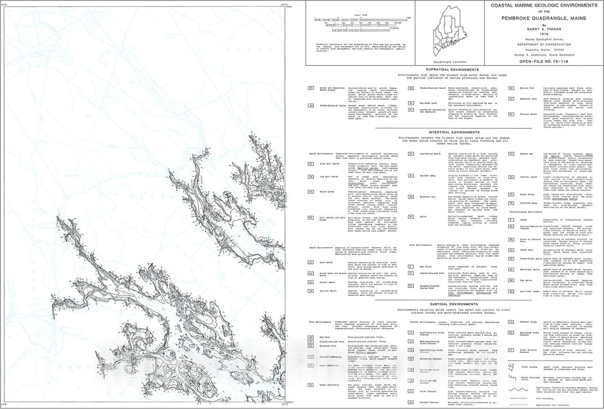 Map : Coastal Marine Geologic Environments in the Pembroke Quadrangle, Maine, 1976 Cartography Wall Art :
