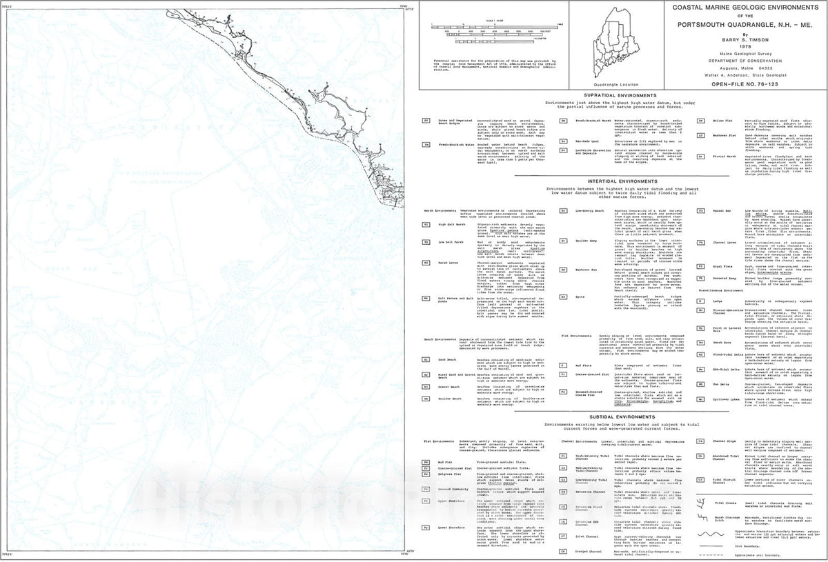 Map : Coastal Marine Geologic Environments in the Portsmouth Quadrangle, Maine, 1976 Cartography Wall Art :
