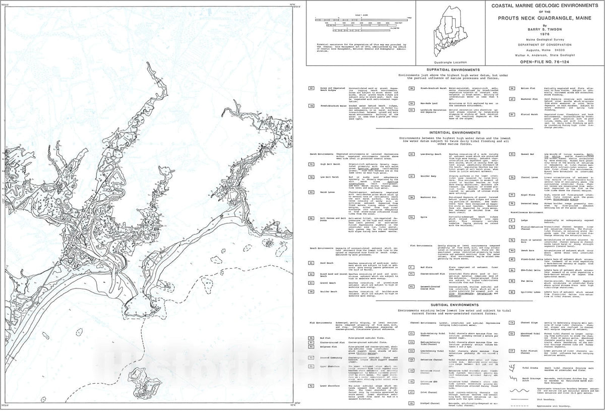 Map : Coastal Marine Geologic Environments in the Prouts Neck Quadrangle, Maine, 1976 Cartography Wall Art :