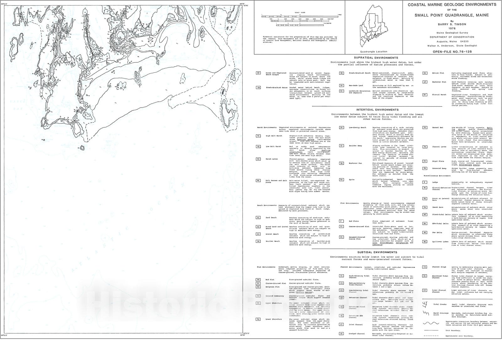 Map : Coastal Marine Geologic Environments in the Small Point Quadrangle, Maine, 1976 Cartography Wall Art :