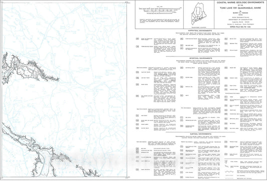 Map : Coastal Marine Geologic Environments of the Tunk Lake SW [Sullivan 7.5'] Quadrangle, Maine, 1976 Cartography Wall Art :