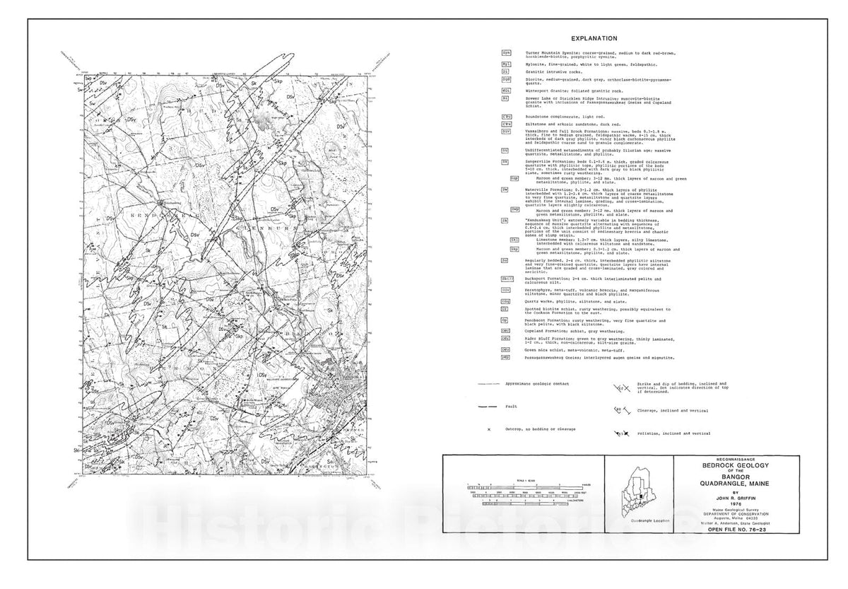 Map : Reconnaissance Bedrock Geology of the Bangor Quadrangle, 1976 Cartography Wall Art :