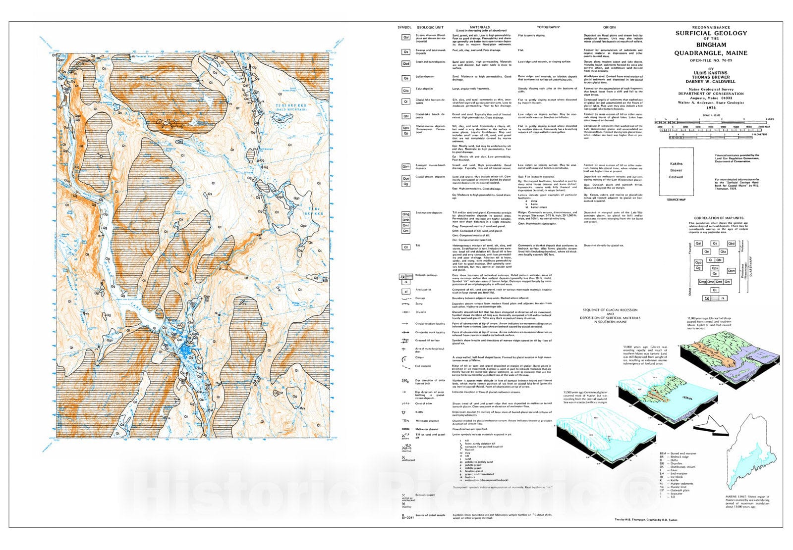 Map : Reconnaissance Surficial Geology of the Bingham 15' Quadrangle, Maine, 1976 Cartography Wall Art :