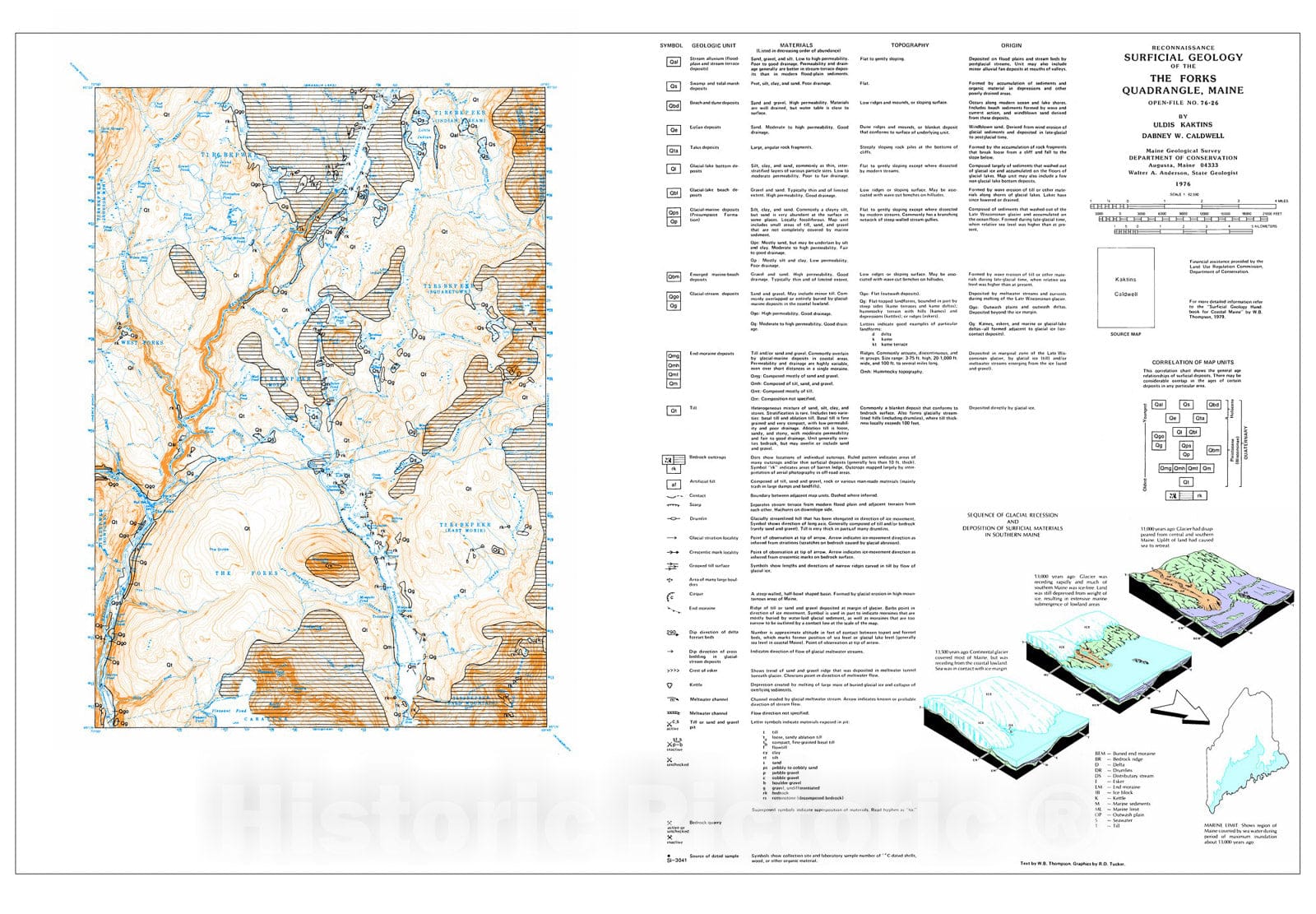 Map : Reconnaissance Surficial Geology of the The Forks 15' Quadrangle, Maine, 1976 Cartography Wall Art :