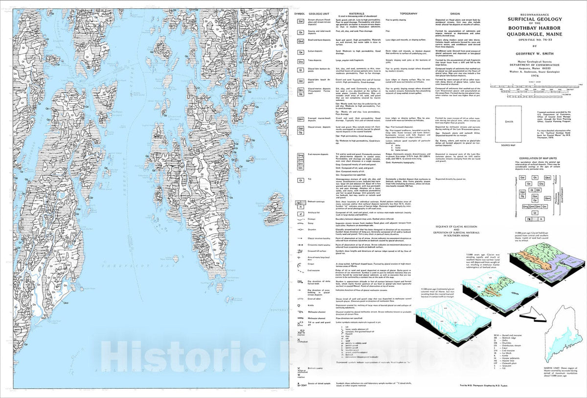 Map : Reconnaissance Surficial Geology of the Boothbay Harbor Quadrangle, Maine, 1976 Cartography Wall Art :