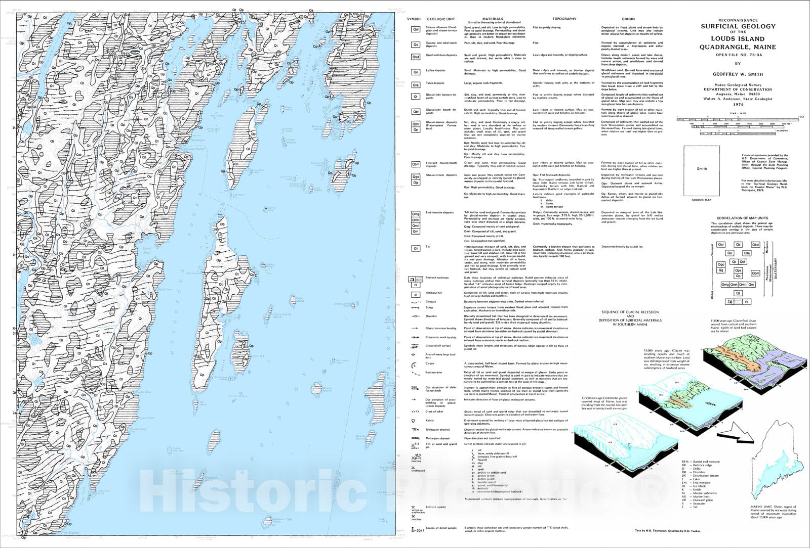 Map : Reconnaissance Surficial Geology of the Louds Island Quadrangle, Maine, 1976 Cartography Wall Art :