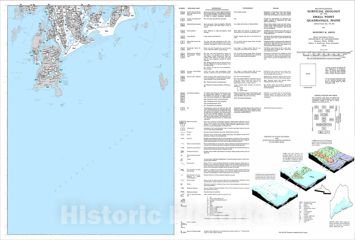 Map : Reconnaissance Surficial Geology of the Small Point Quadrangle, Maine, 1976 Cartography Wall Art :
