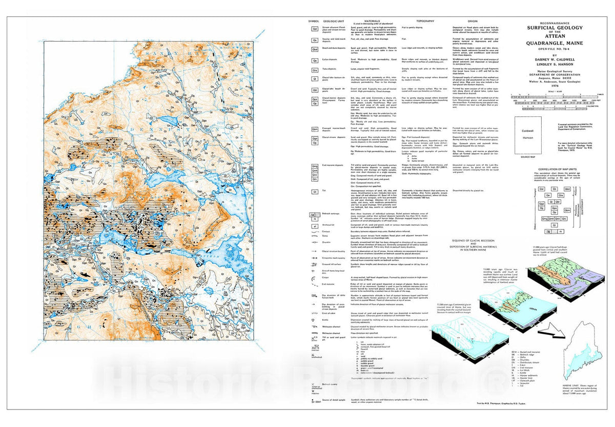 Map : Reconnaissance Surficial Geology of the Attean 15' Quadrangle, Maine, 1976 Cartography Wall Art :