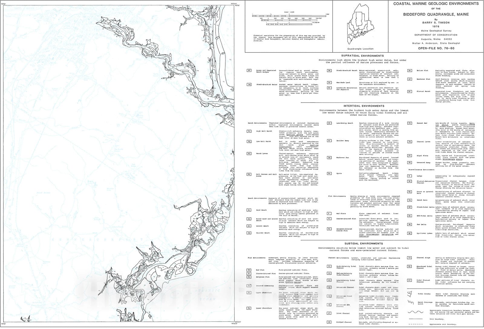 Map : Coastal Marine Geologic Environments in the Biddeford Quadrangle, Maine, 1976 Cartography Wall Art :