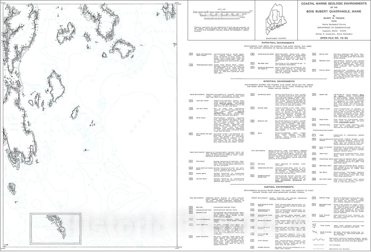Map : Coastal Marine Geologic Environments of the Bois Bubert Quadrangle, Maine, 1976 Cartography Wall Art :