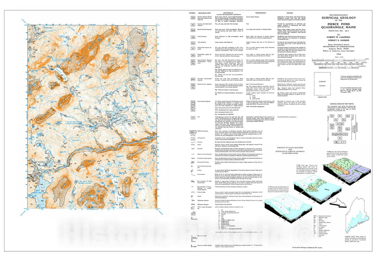 Map : Reconnaissance Surficial Geology of the Pierce Pond 15' Quadrangle, Maine, 1976 Cartography Wall Art :